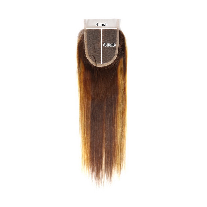 Piano Color #4/27 Double Drawn Virgin Human Hair Straight Bundles With 4x4 Lace Closure - 图片 6